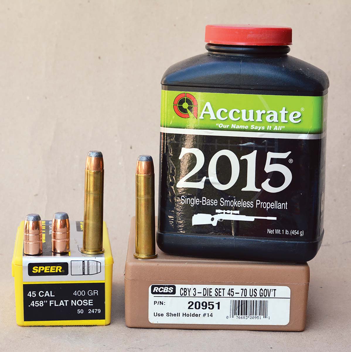 To duplicate traditional 45-70 Government factory load ballistics, Accurate 2015 powder is an excellent choice used in conjunction with the 400-grain Speer JSP bullet.